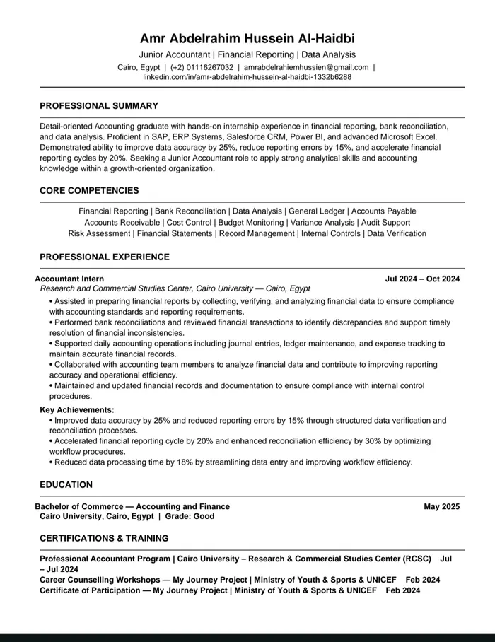 CV Junior Accountant - Amr Abdelrahim Cairo